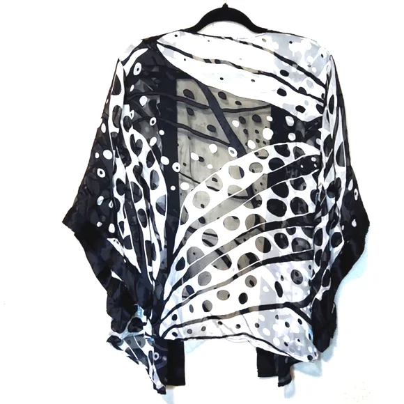Sheer Black and White Polka Dot Kimono Cardigan - Picture 8 of 12